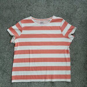 Croft Barrow Women's XXL Orange White Striped Short Sleeved Crew neck Shirt